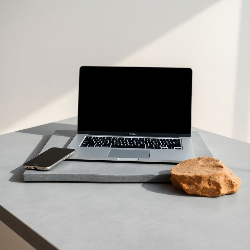 Pametni telefon i laptop na kamenosivom stolu u mekom svjetlu